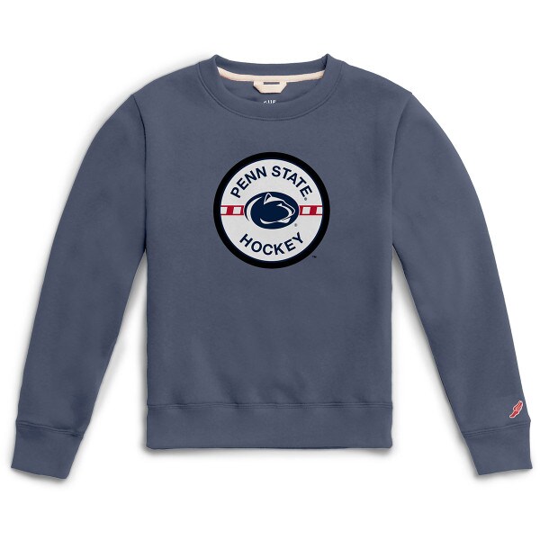 denim blue youth crew neck sweatshirt with Penn State Athletic Logo Hockey Puck